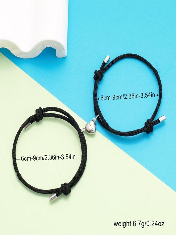 Simple Heart Charm Adjustable Bracelets, Couple's Matching Bracelets, Casual Jewelry for Party, Daily Clothing Decor, Trendy All-match & Exquisite Jewelry for Valentine's Day Gift 1