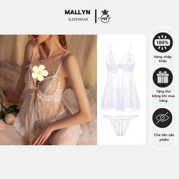 Váy ngủ MALLYN ren thoải mái 8536 cho nữ - Đầm ngủ hai dây khuy màu vàng - Women váy  ngủ