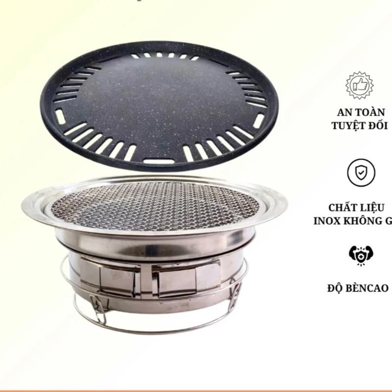  Bếp nướng than âm bàn  gồm 2 vỉ nướng: vỉ lưới inox và vỉ gang  