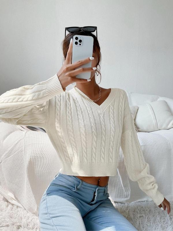 Women's Basic Thin Textured V Neck Cable Knit Sweater, Lady Minimalist Casual Comfort Drop Shoulder Long Sleeve Knitting Jumper, Cozy-chic Women's Pullover Knitwear Top for Womenswear Fall & Winter,  Jumpers for Women 3