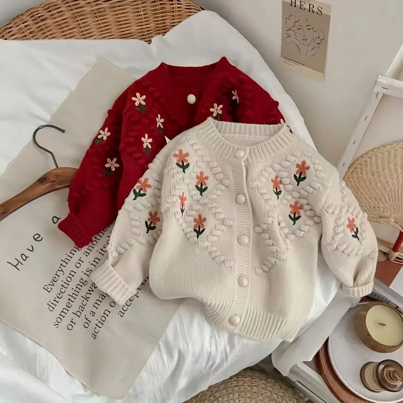 Áo Khoác Cardigan Áo Len Mùa Thu, Cho Bé Gái, Phong Cách Hàn Quốc, Hàng Mới Về Thu Đông 2024, Áo Đệm Dệt Kim, Cổ Tròn, Thích Hợp Cho Mùa Xuân Và Mùa Thu Của Trẻ Em