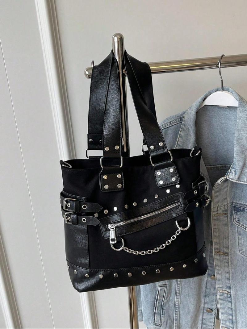 Product Introduction of Women's Fashion Rivet Decorated Crossbody Bag, Casual Large Capacity Shoulder Bag for Daily Used, Trendy All-match Commuter Bag 6