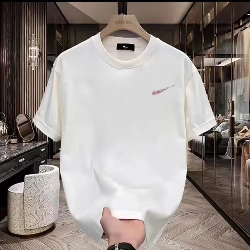Mùa hè mới tinh khiết bông ngắn tay áo thun người đàn ông tối giản sáng tạo in vòng cổ đầu 2
