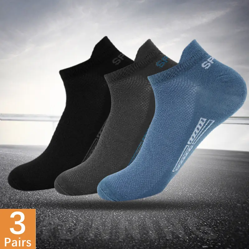 3Pairs High Quality Men Ankle Socks Breathable Cotton Sports Socks Mesh Casual Athletic Summer Thin Cut Short Sokken Size 38-44