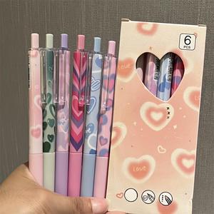 Set de plumas de bola con forma de corazón en 6/12/24 piezas, tinta de secado rápido de 0.5mm, diseño simple ideal para uso escolar y de oficina