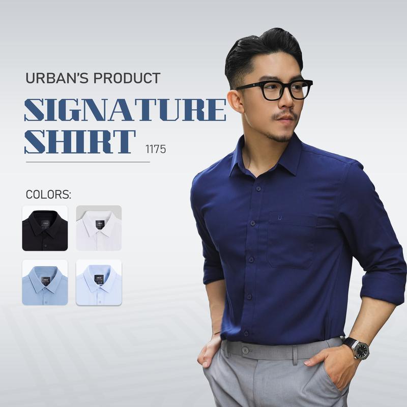 Áo Sơ Mi Nam Dài Tay Shirt URBAN Menswear Chất Vải BAMBOO Mềm Mịn, Thấm Hút Tốt, Nhanh Khô, Hạn Chế Nhăn, Phom Basic NO. 1175 Phoi Cung Nhung Quan Jean, áo có màu trắng, đi làm, đi học áonam đẹp aonam dep