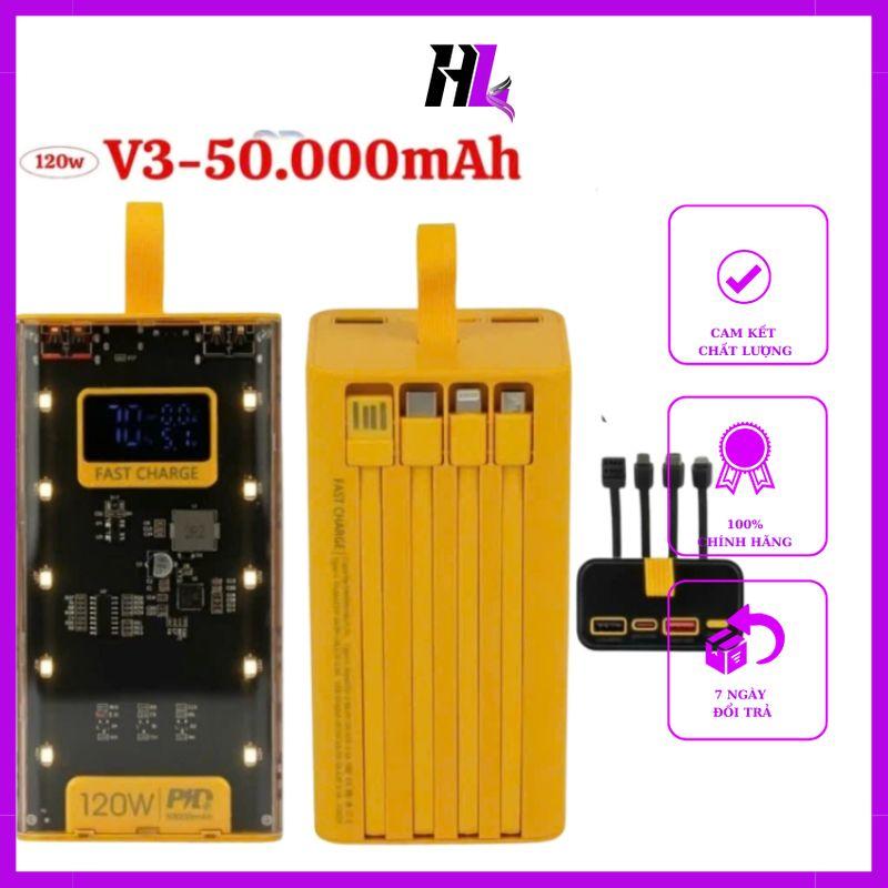 Sạc Pin Dự Phòng 50000mah Bảo hành 12 tháng Trong Suốt Có đồng hồ Hiển Thị Hiệu Điện Thế(V), Cường độ dòng điện(A) tích hợp 10 đèn Led sac pind