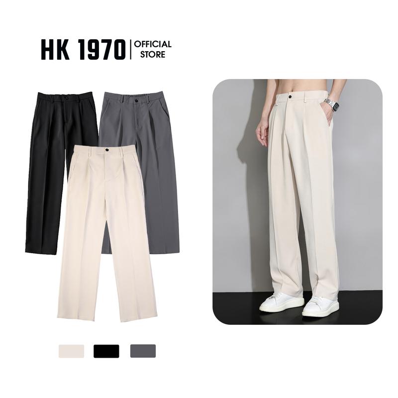 HK 1970 Quần tây nam ống suông cạp chun sau có túi sau vải cotton hàn co dãn nhẹ không nhăn xù lông HK1970 QN087 Menswear Pants Đen Jeans Ong dịp Thông thường Có Túi