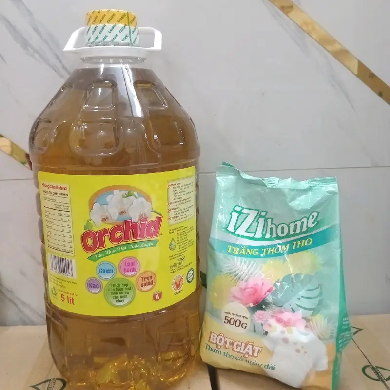 dầu 5 lít Orchid 4kg6 + bịch bột giặt 500g 2