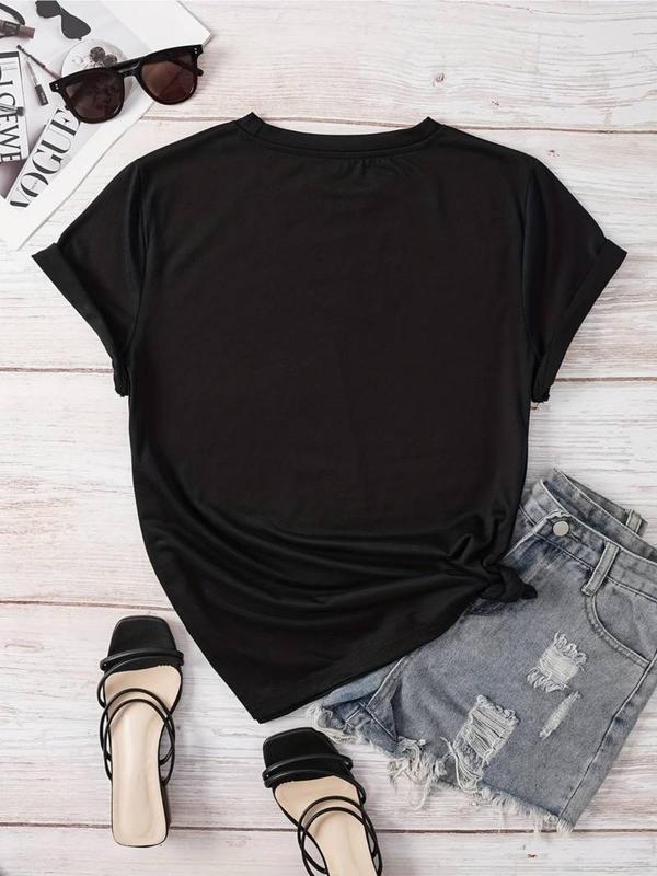 【Plus Size】Heart Print Round Neck Tee, Fashion Casual Short Sleeve T-shirt for Daily Outdoor Wear, Women Plus Clothing for All Seasons 7