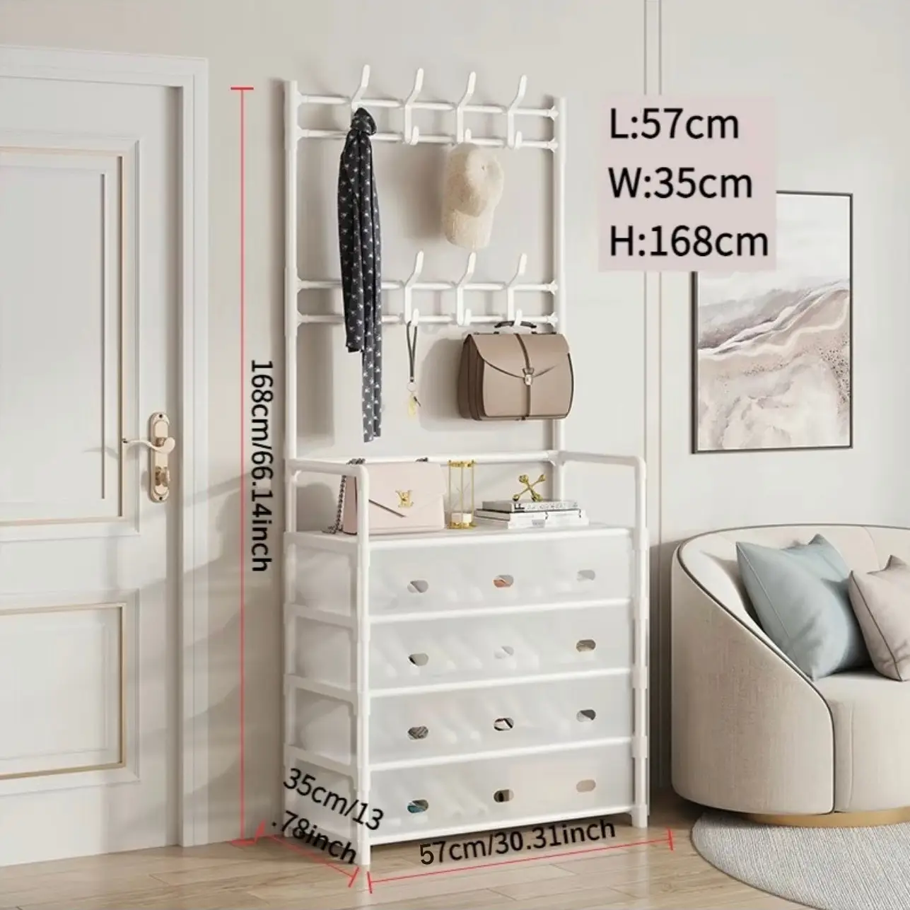 Kệ để giày dép 5 Tầng Chống Bụi, thiết kế treo đồ đa năng lắp ghép 5 tầng tặng kèm 8 móc treo, chất liệu thép chịu lực tốt keg i kệ  danang Kitchen Kitchen Kitchen - 1