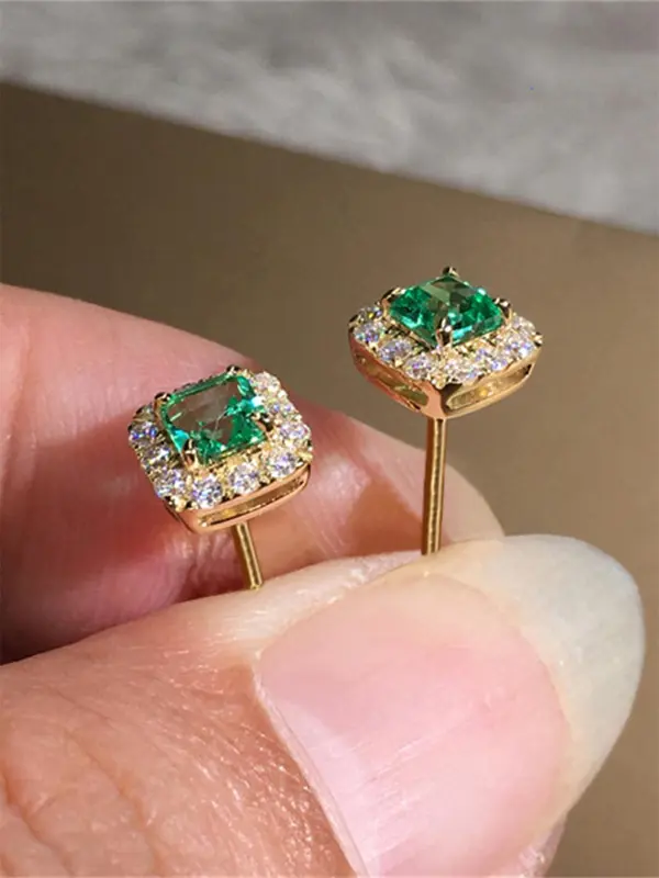 925 Sterling Silver Fashion Emerald Rhinestone Decorated Stud Earrings, Elegant Jewelry for Party, Daily Clothing Decor for Girl 2
