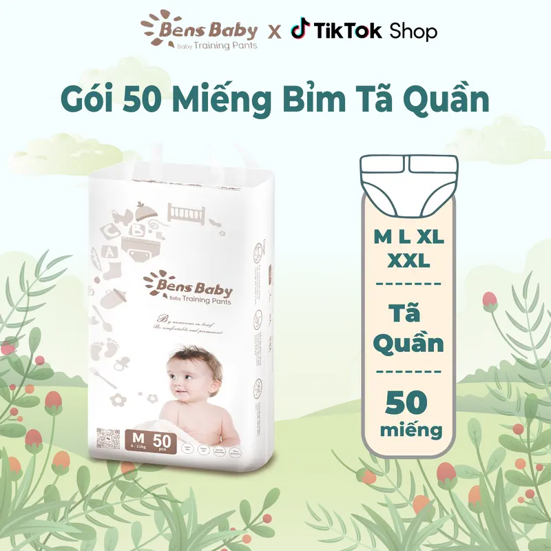 [Bens Baby - AFF] Gói 50 Miếng Bỉm Tã Quần Cho Bé Đa Kích Cỡ M, L, XL, XXL Siêu Mỏng Thấm Hút Thoáng Mát Thích Hợp Cho Mùa Hè mẹ và bé 1