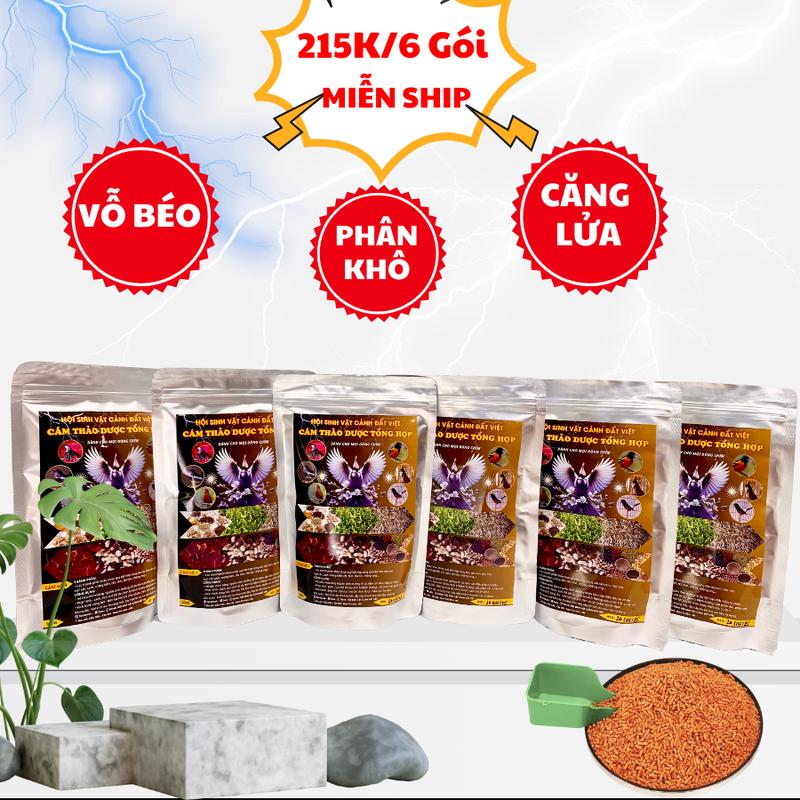 COMBO 6 GÓI - mỗi gói 500gr - CÁM THẢO DƯỢC TỔNG HỢP - HỘI SINH VẬT CẢNH ĐẤT VIỆT - dành cho mọi dòng chim thông dụng như chào mào, chích chòe, họa mi, khướu,....