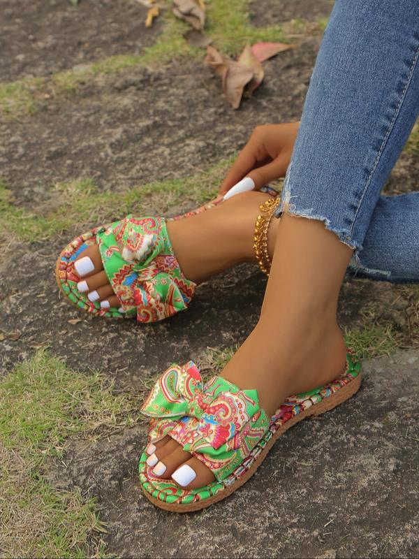 Women's Fashionable Paisley / Floral Pattern Bowknot Design Slippers, Casual Comfortable Slippers for Beach, Outdoor, Daily Wear 6