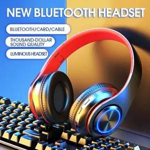 B39 Headphone Bluetooth Lampu LED Headphone Nirkabel Bluetooth 5.1 Headphone Stereo HiFi dengan Mikrofon untuk Aksesori Laptop Gaming Wireless Earphone Headset Bass