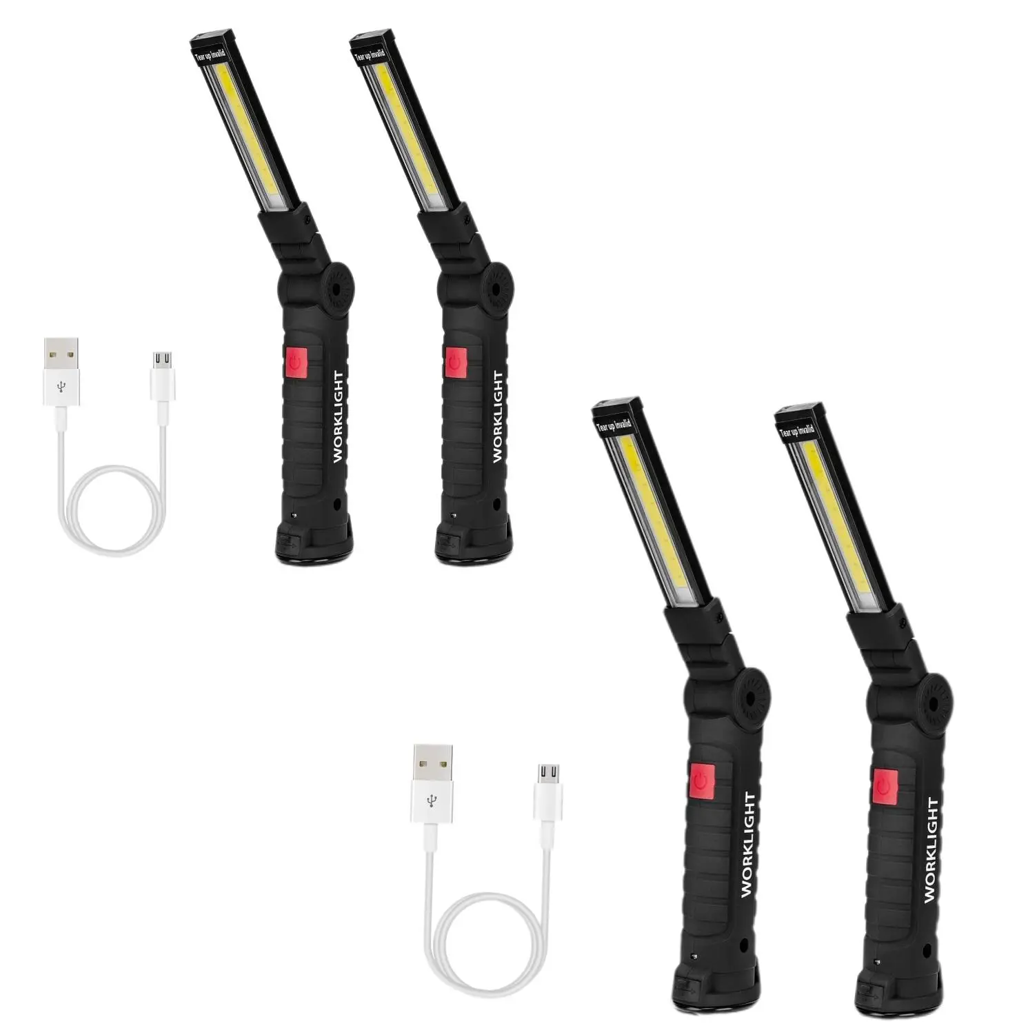 2/4 Counts Cob Technology Folding Rotary Design Multi-functional Usb Charging Rechargeable Magnetic Hands-free Flashlight