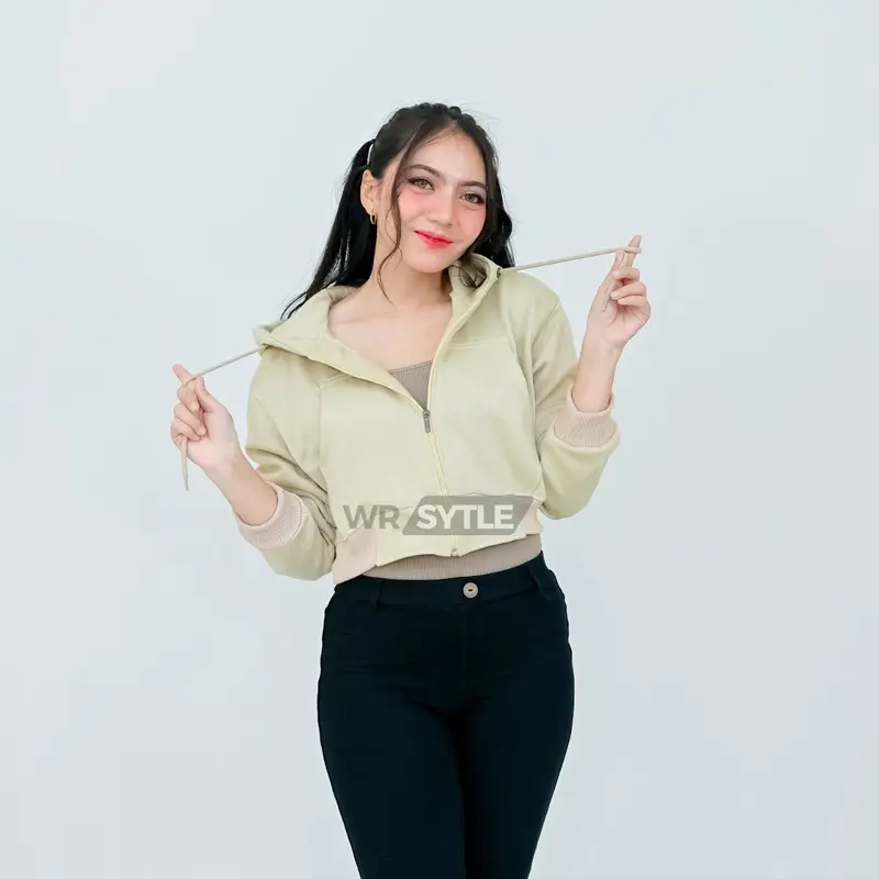 Wr Style Jaket Basic Hoodie Zipper Crop Polos Wanita Hodie Korean Style Atasan Wanita Terbaru Fleece Premium Sweater 0