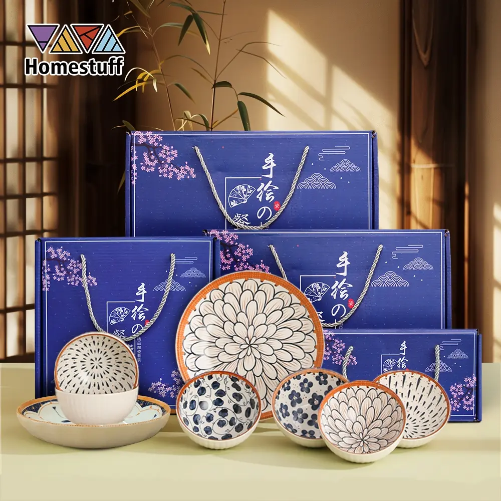[COD] Set of bowls and plates / Hampers souvenirs of blue and white ceramic bowls and plates / Japanese style ceramic bowls and plates / Hampers Japanese style