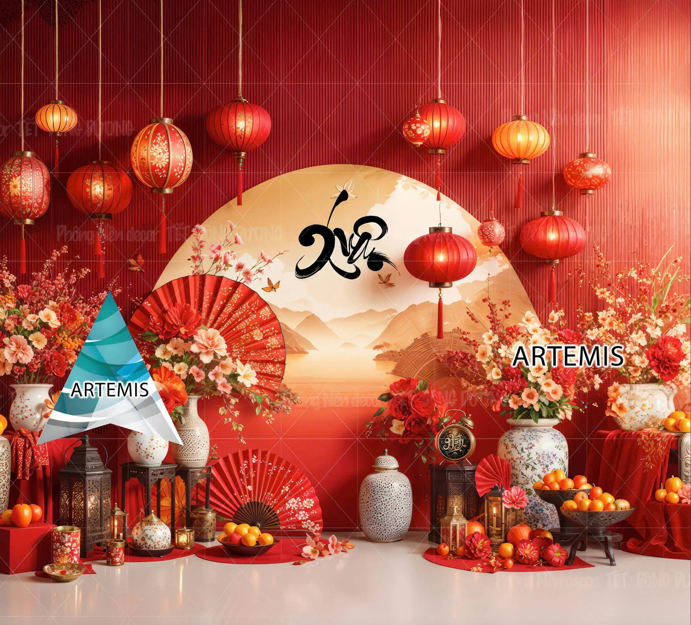 Phông Nền Livestream - Chụp ảnh sản phẩm chủ đề Tết in 3D-5D (có in theo kích thước yêu cầu)