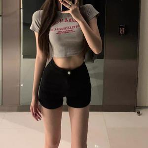 Korean style sexy high waisted black denim shorts for women's new summer street  comfortable shorts with hip Womenswear Bottom Lingerie Basic Casual Minimalist Skinny