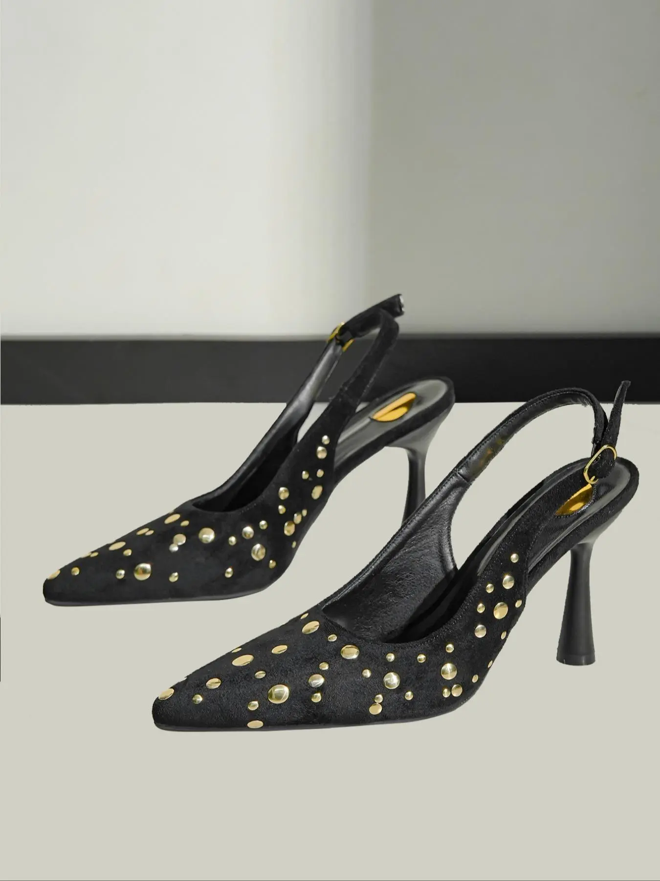 Women's Elegant Studded Decorated Heels, Trendy Retro Pointed Toe High Heel Shoes, Fashionable Heels for Party & Daily Wear, Classy