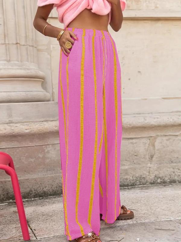 Women's Striped Print Wide Leg Pants, Casual Comfy Trousers for Daily Wear, Ladies Bottoms for All Seasons, Womenswear, Loose Wideleg Pants