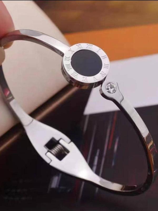 Fashionable Stainless Steel Roman Numerals Decorated Bangle, High Quality and Exquisite Bangle, Casual Versatile Party Accessories for Women 7