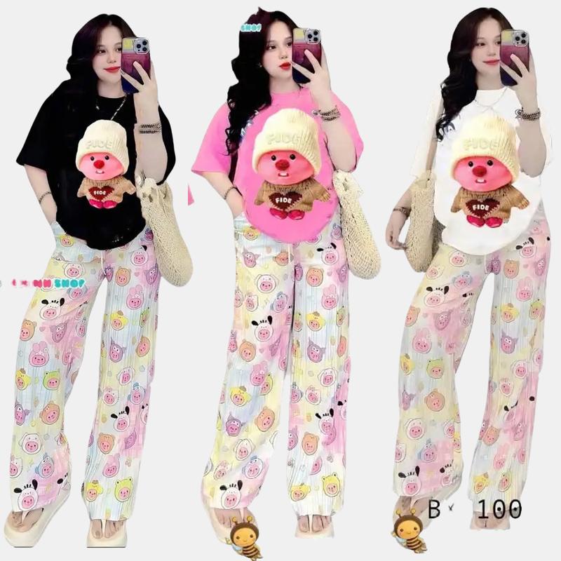 Product Introduction of (Tặng mặt gấu bông) Set đồ bé gái và mẹ quần dài áo thun (HOẠ TIẾT HEO FIDE 3 MÀU) chất liệu cotton su thấm hút mồ hôi tốt 8