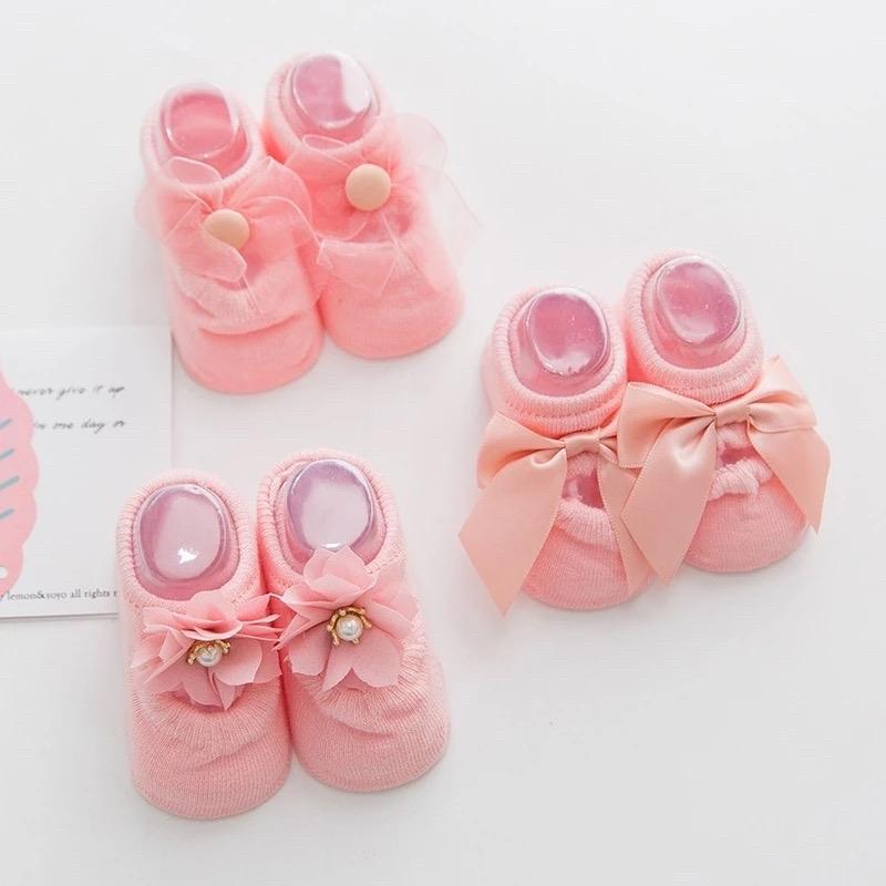Set 3 Đôi Tất Hài Cotton Chống Trượt Dễ Thương Cho Bé Gái 0-15 Tháng Tuổi 7