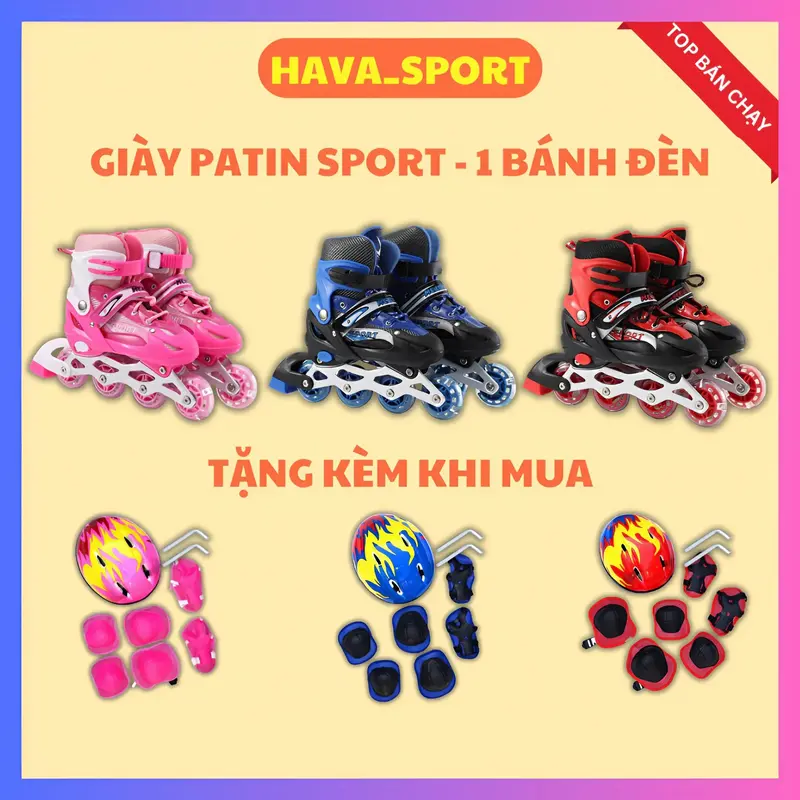 Giầy Trượt 1 Hàng Trẻ Em, Tặng Mũ Bảo Vệ, Bảo Hộ Tay Chân,, Điều Chỉnh Tăng Giảm Được Kícḣ Thước 0