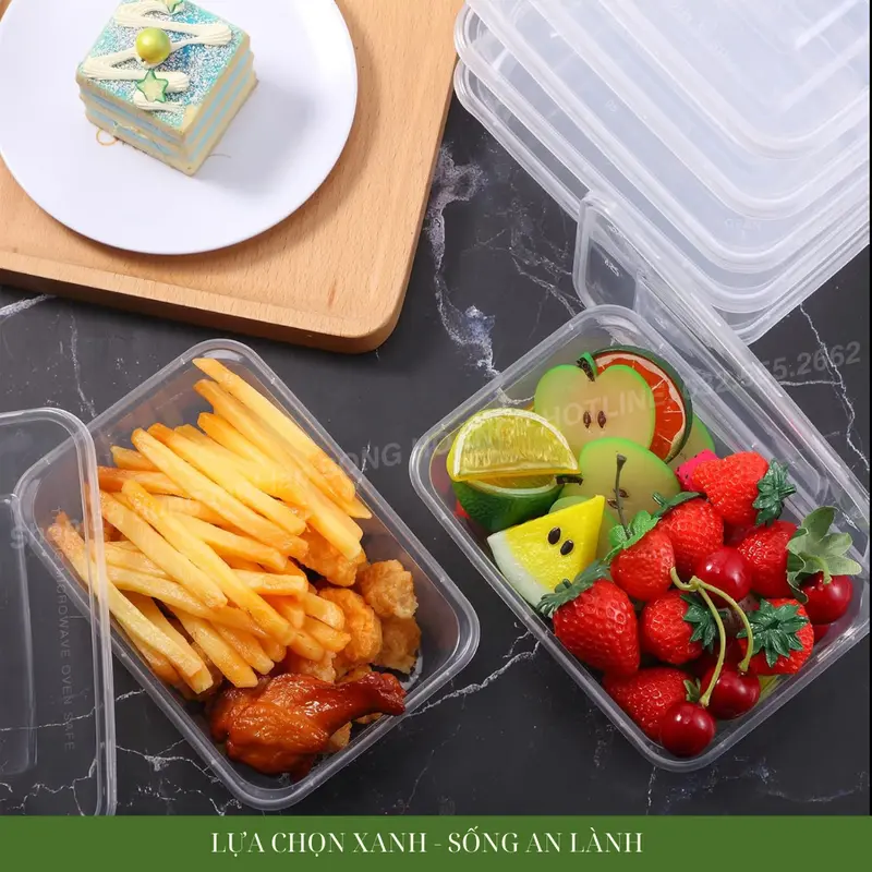 [COMBO50/1000ML] Combo 50 Chiếc Hộp Chữ Nhật 1000ML Kèm Nắp Dùng Một Lần An Toàn Tiện Lợi 4