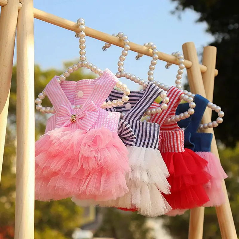 Quần áo cho chó và mèo, Thích hợp cho chó Nhỏ và Cỡ Vừa Đồ dùng cho thú cưng, Thiết kế cổ yếm sọc, Váy Lưới, Quần áo quà tặng, Hoàn hảo cho mùa xuân và mùa hè 0