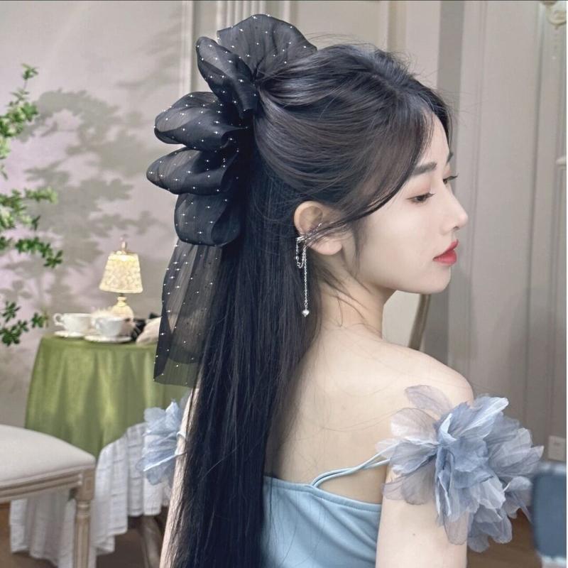 Kẹp Tóc Nơ Ruy Băng Lưới Kim Cương, Phong Cách Hàn Quốc, Dành Cho Nữ, Kẹp Tóc Sau Đầu, Phụ Kiện Tóc Thời Trang 4