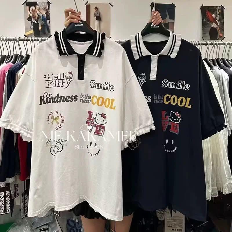 Áo Polo Hello Kitty Smile tay bèo hot trend Quảng Châu chính hãng Nữ Women