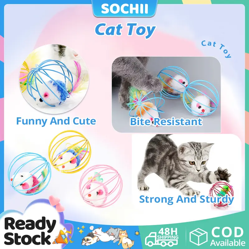 Cat Toy，High Quality Durable Strong Steel and Bite-Resistant Bright Colors Funny and Practical Cute Plush Mice with Colorful Tail for Pet Kitten Play-Catch Mouse Rolling Balls Cage Interactive Supplies
