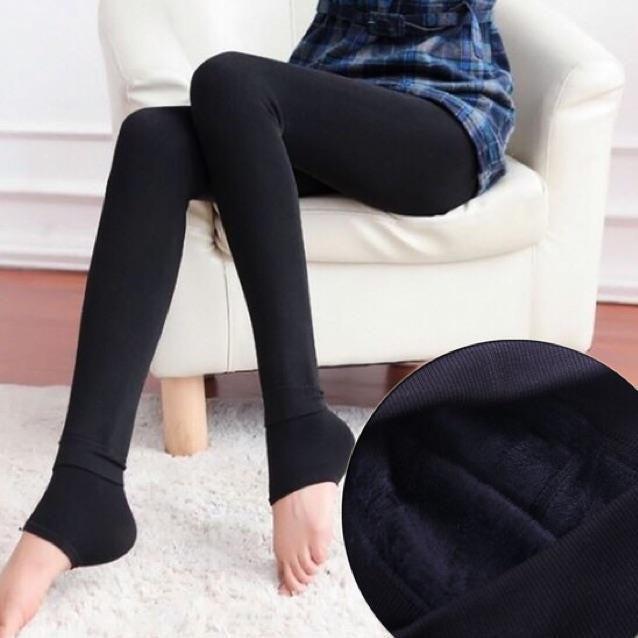 Quần Tất Nữ Lót Lông Túi Zip, Quần Tất Trơn Đen Lót Nỉ Bông Mềm Ấm Cho Bạn Nữ 0