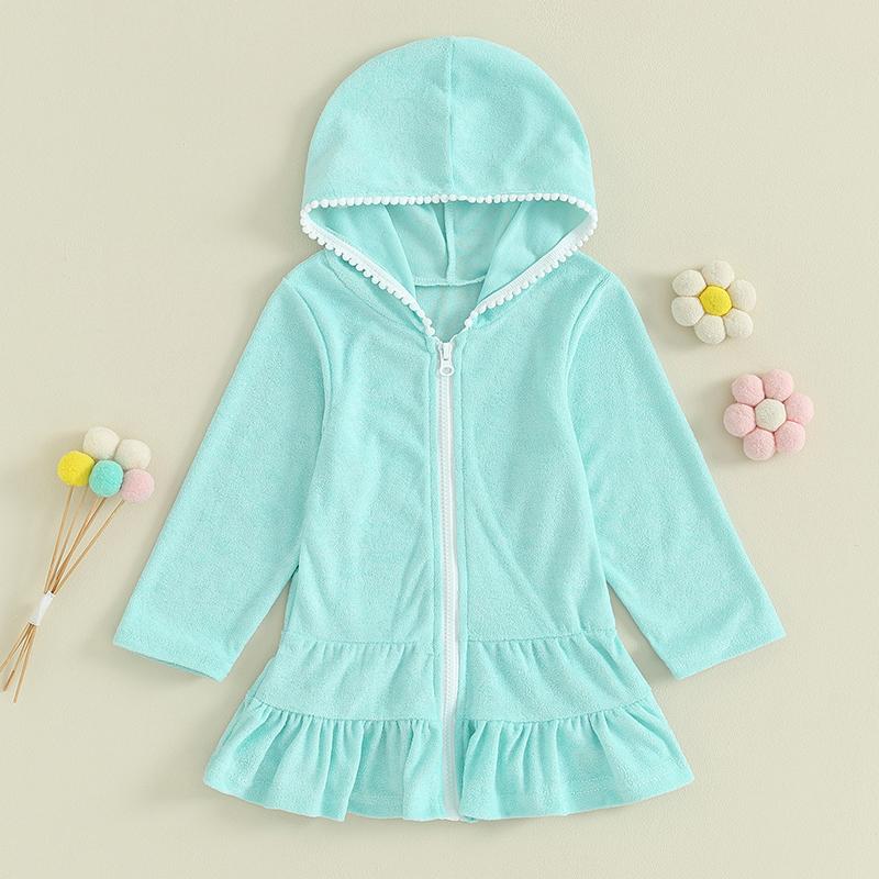 Product Introduction of Kids Girl Hoodie Dress Solid Color Ruffled Zipper Long Sleeves Beach Dress for Toddler Baby Spring Clothes 42