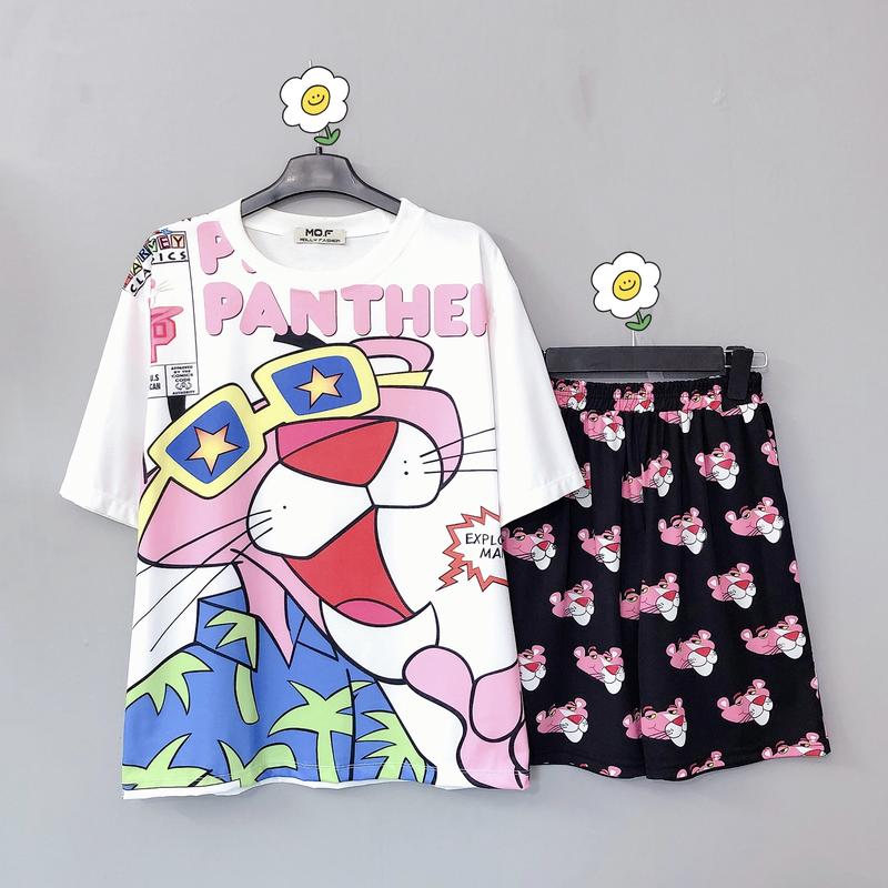 Set bộ hoạt hình nam nữ form rộng Unisex  BÁO HỒNG Tinie Closet, bộ mặc nhà Áo thun quần đùi freesize