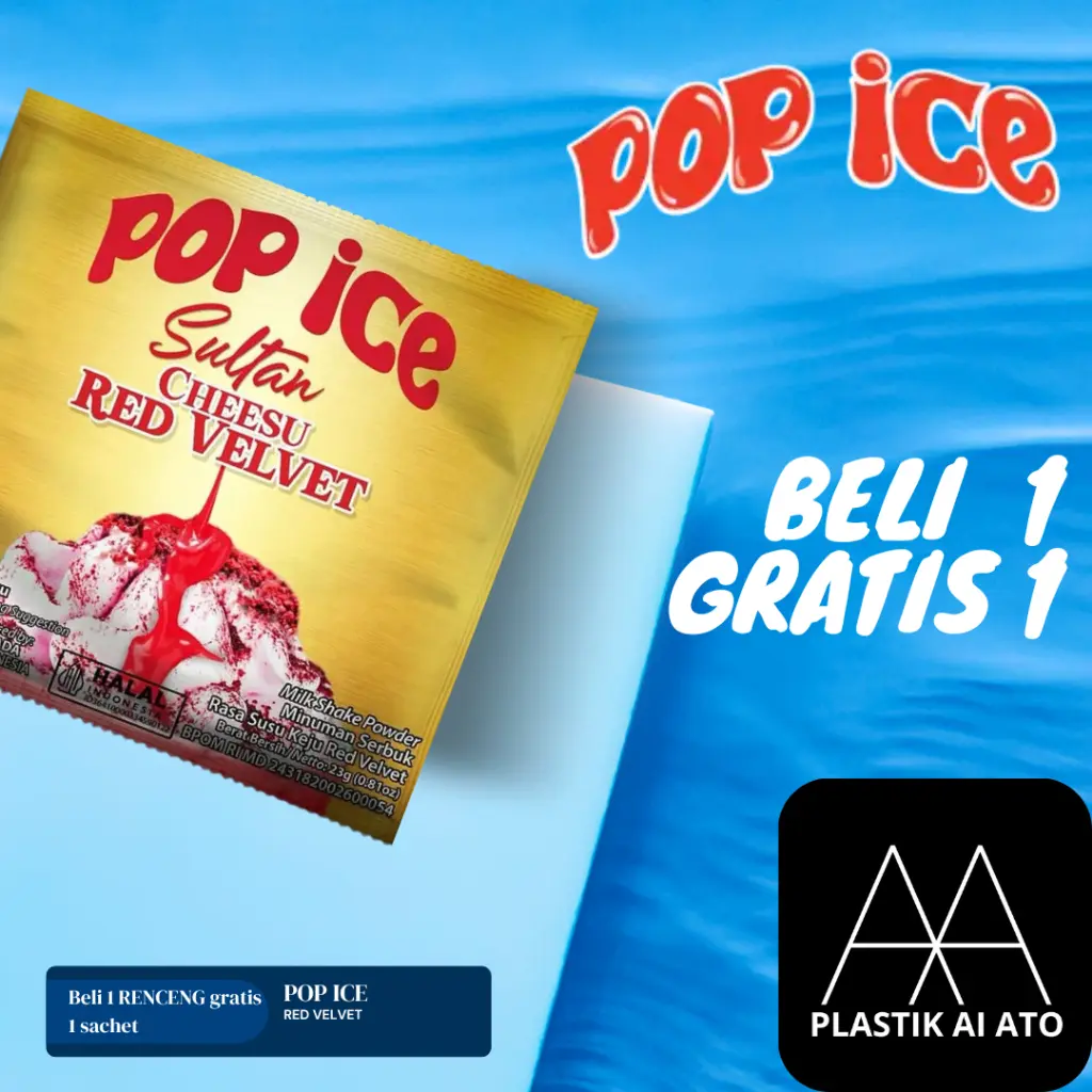 Pop Ice Milk Shake Powder SULTAN  CHESE RED VELVET S23 Gr 10 + 1Pcs BONUS 10 PCS SEDOTAN + PLASTIK
