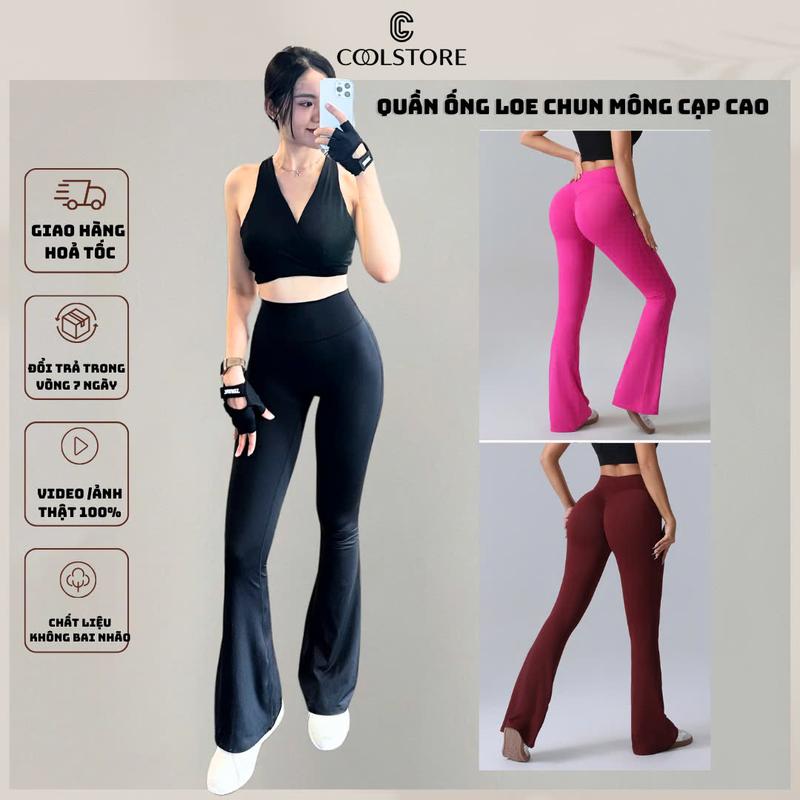 Quần loe dài 100cm chun mông cạp cao vải lulu mềm mịn đồ tập gym yoga cho nữ cao đẹp Coolstore