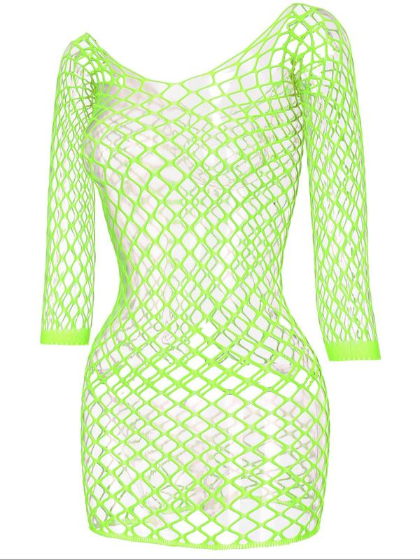 Women's Sexy Contrast Lace Cut Out Bodycon Cover Up Dress, Long Sleeve Fishnet Cover Up for Summer, Fashion Women's Swimwear for Beach Holiday Vacation, Clothing, Gym Wear 7