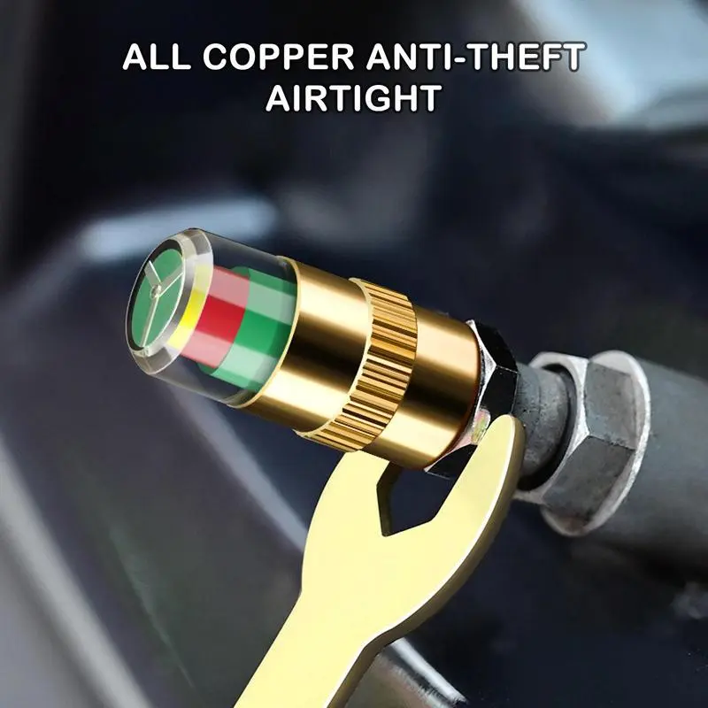 Car Tire Safety Inspection Cover, Anti-Explosion Warning Nozzle, Tire Pressure Protector and Anti-Theft Monitoring in One.