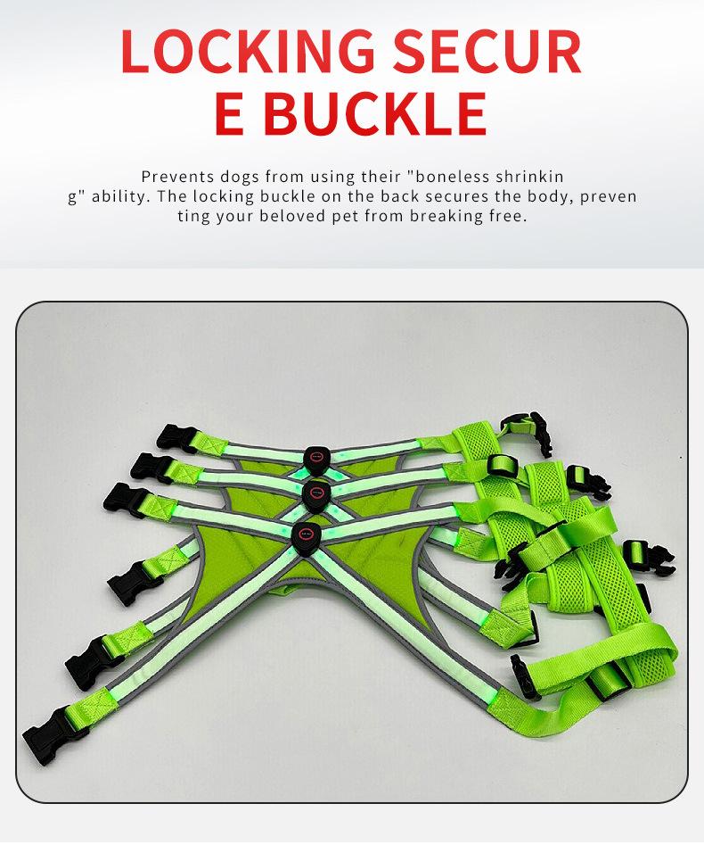 Product Introduction of Pet cat and dog cross double light strip undershirt USB rechargeable light up cat and dog chest and back strap warning clothes cat  clothes harness pet  harness 15