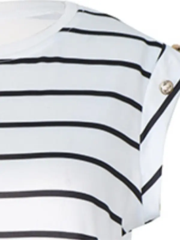 Women's Striped Print Tank Top, Casual Button Decor Round Neck Top for Summer, Ladies Clothes for Daily Wear 7