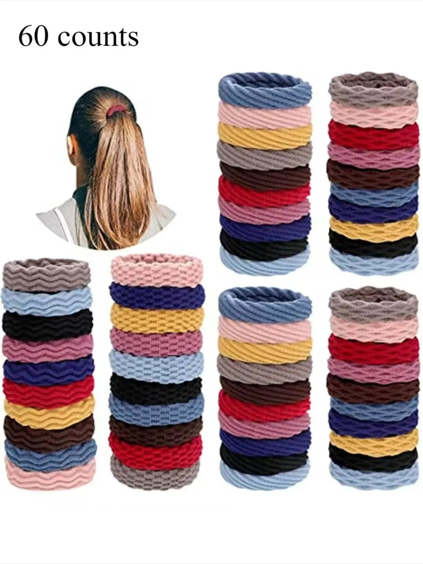 Random Color Simple Plain High Stretch Hair Tie (60pcs), Casual Versatile Elastic Hair Accessories for Women & Girls, Minimalist Headwear Suitable for Thick Hair, Rubber Bands