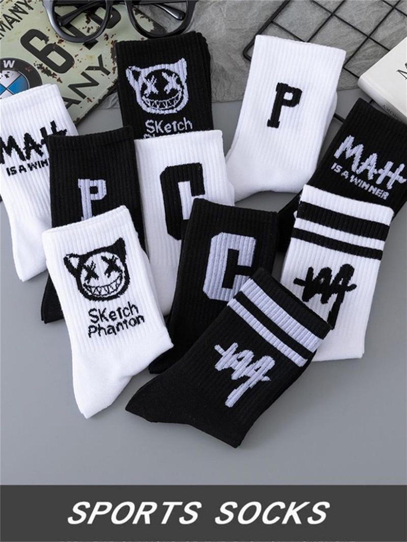 Product Introduction of Men's 10 Pairs Cartoon & Letter Print Crew Socks, Casual Moisture Wicking Mid-calf Socks, Soft Comfy Breathable Socks for All Seasons Daily Wear 6