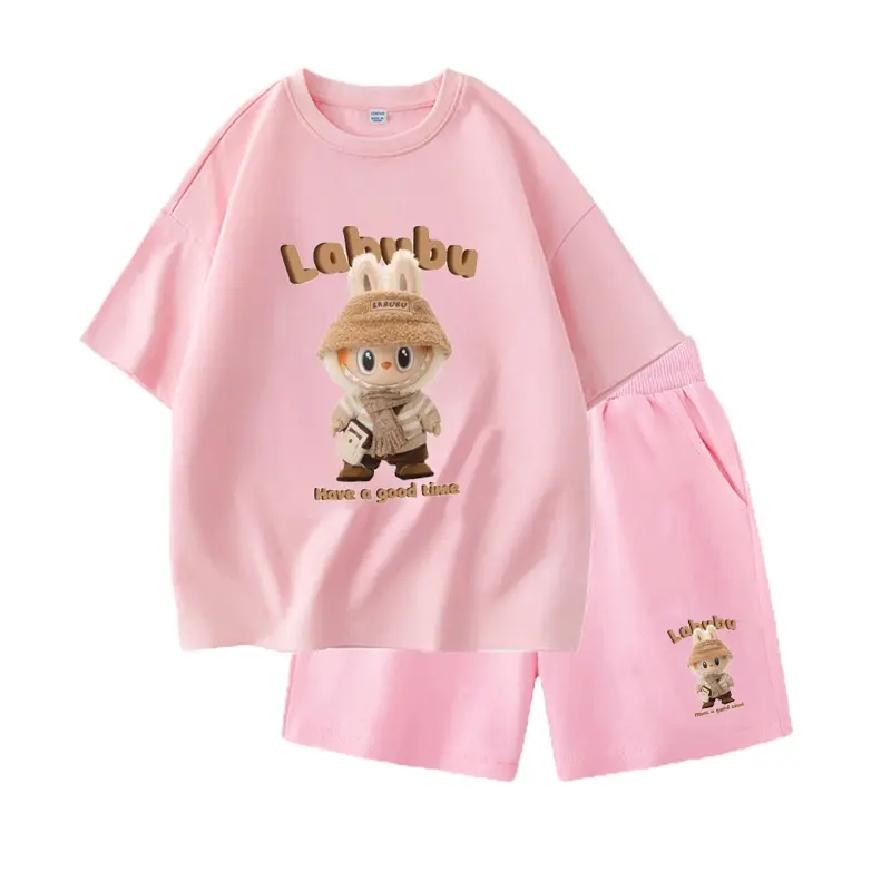 Set Bộ Quần Áo Dành Cho Bé Hình Labubu Đội Mũ Đáng Yêu Chất Vải Cotton Mềm Mịn Thoáng Mát Dễ Phối Đồ