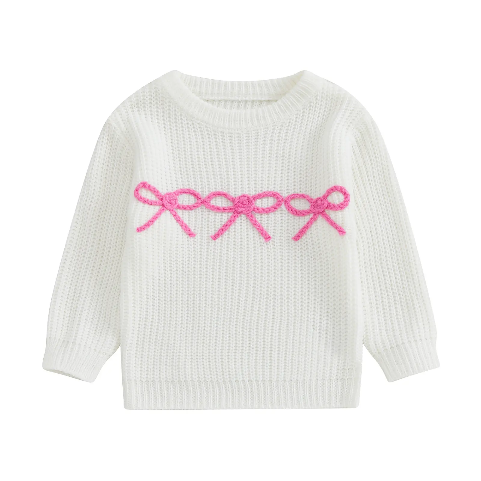 Newborn Girl Sweater Casual Bow Embroidery Warm Knitted Long Sleeves Pullover Infant Knitwear for Toddler