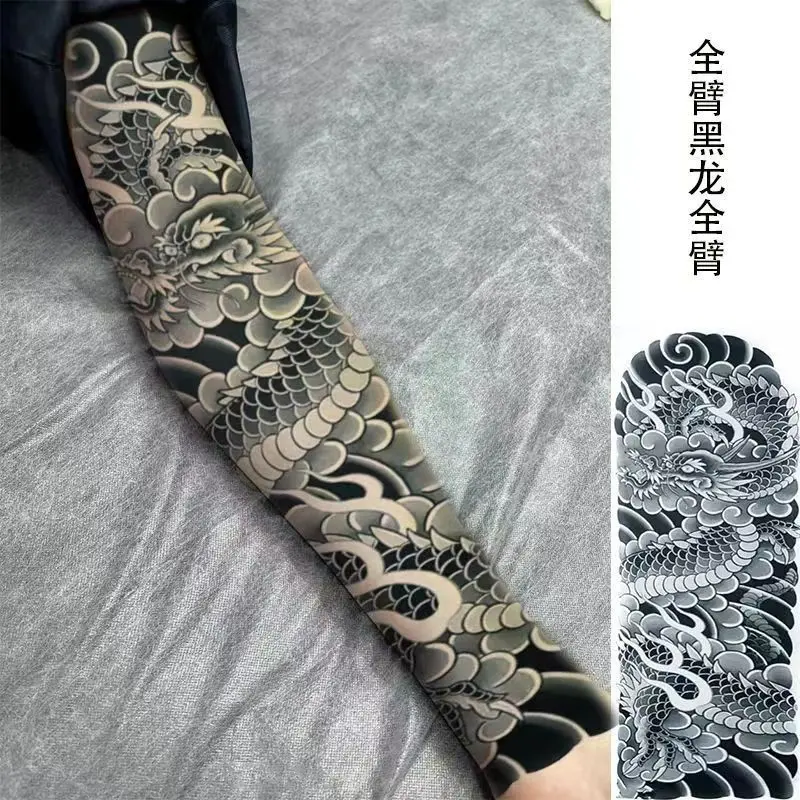 Miếng Dán Hình Xăm Đầu Ma Chống Nước, Rồng Đen Cánh Tay Hoa Lớn, Cánh Tay Đầy Đủ, Thích Hợp Cho Nam Và Nữ, Hoa Anh Đào Thực Tế, Chân Đầy Đủ Lâu Trôi, Chân Hoa, Thiết Kế Cánh Tay